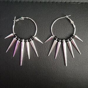 Spiked hoop earrings with alternating black beads, goth aesthetic